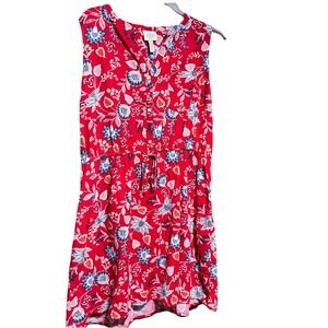 Saint Johns Bay Summer Dress Drawstring Waist Red White Blue Cotton Linen‎